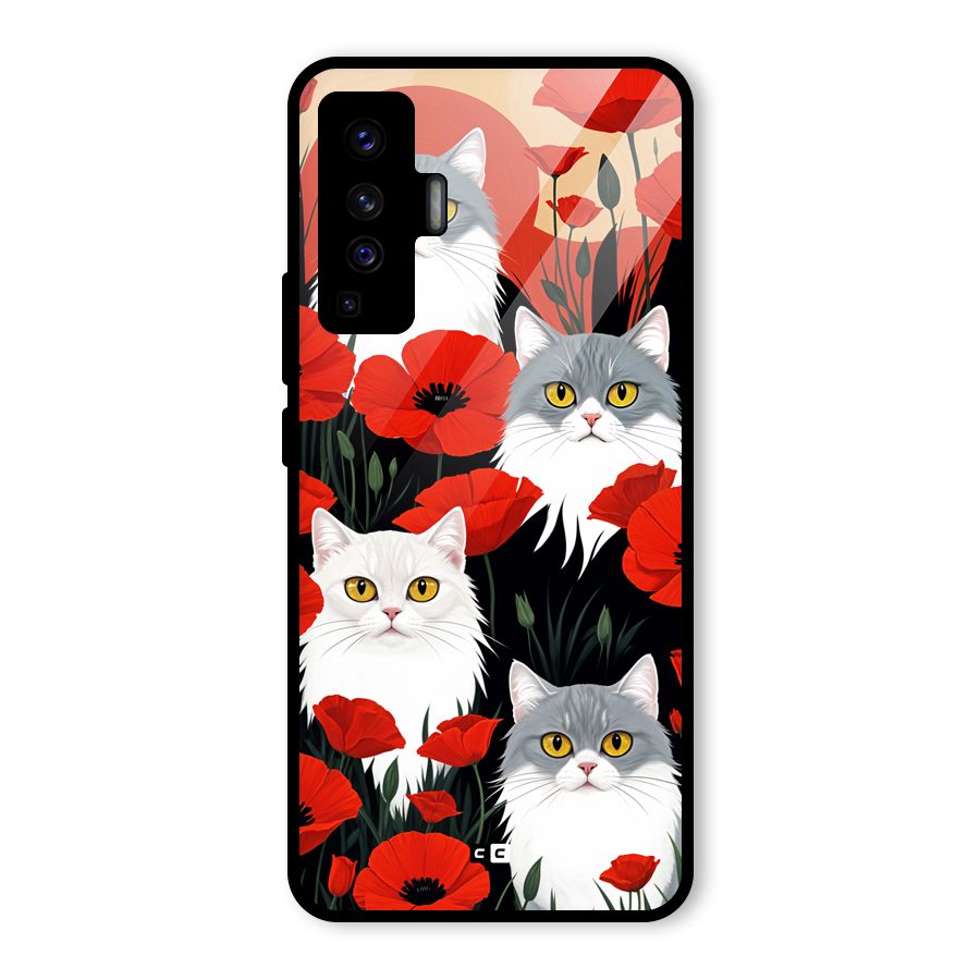 Floral Cat Glass Back Case for Vivo X50