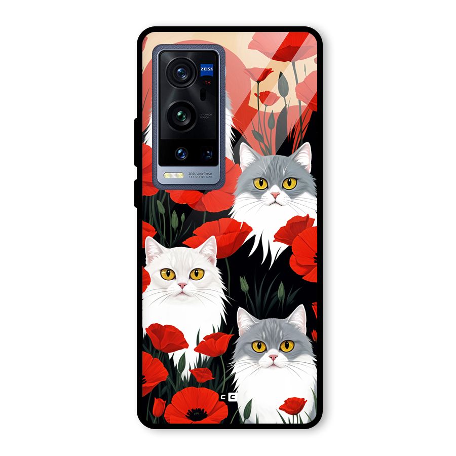 Floral Cat Glass Back Case for Vivo X60 Pro Plus