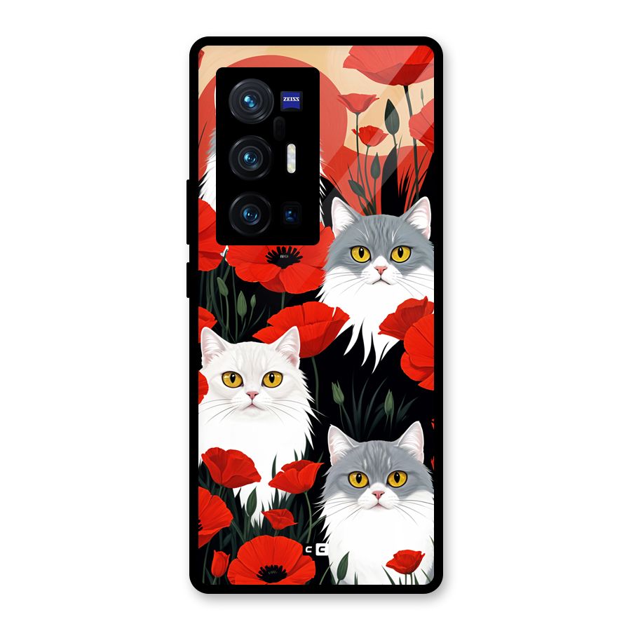 Floral Cat Glass Back Case for Vivo X70 Pro Plus