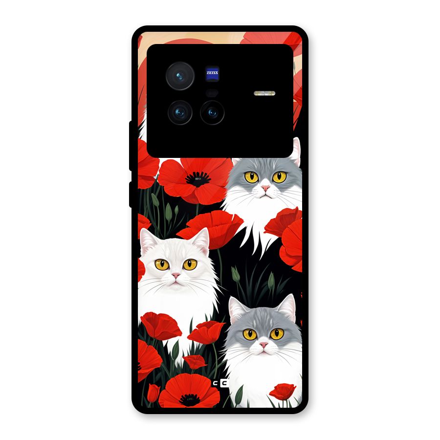 Floral Cat Glass Back Case for Vivo X80