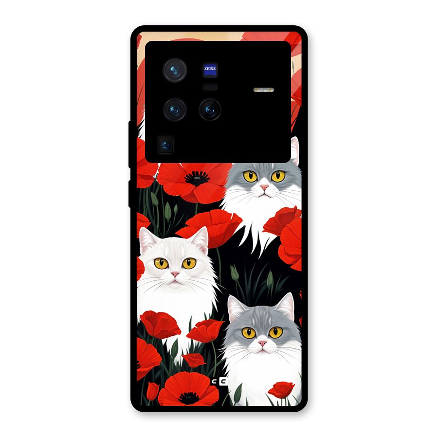 Floral Cat Glass Back Case for Vivo X80 Pro