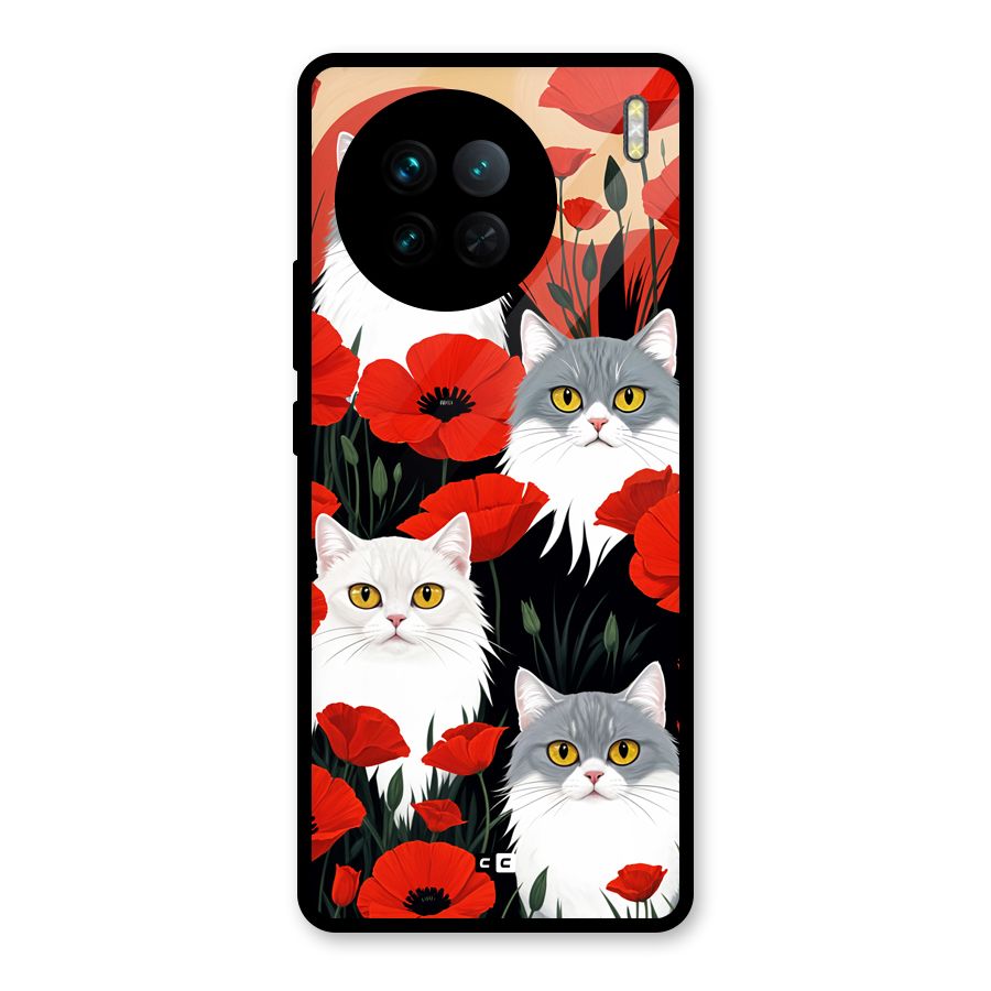 Floral Cat Glass Back Case for Vivo X90
