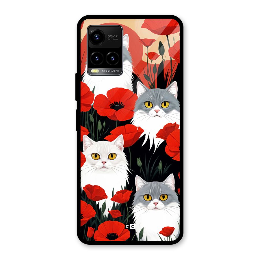 Floral Cat Glass Back Case for Vivo Y21T