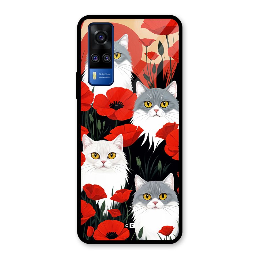 Floral Cat Glass Back Case for Vivo Y31