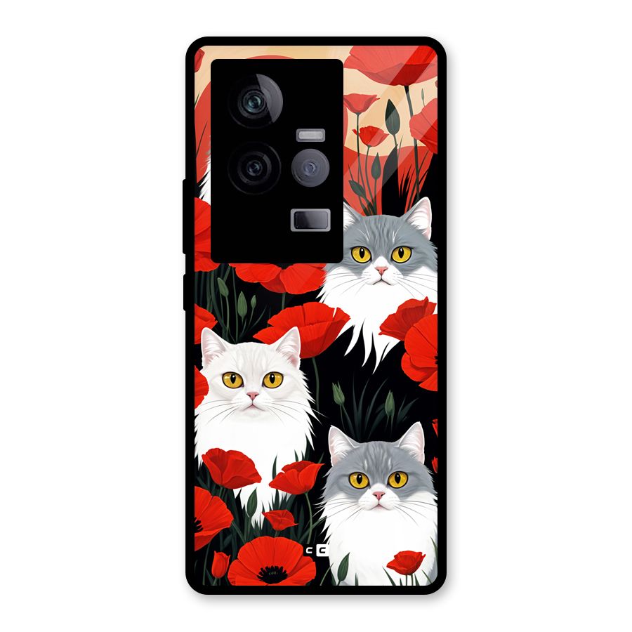 Floral Cat Glass Back Case for Vivo iQOO 11 5G
