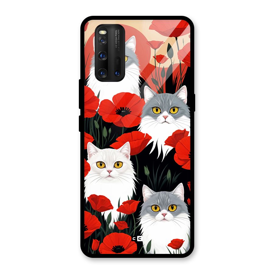 Floral Cat Glass Back Case for Vivo iQOO 3