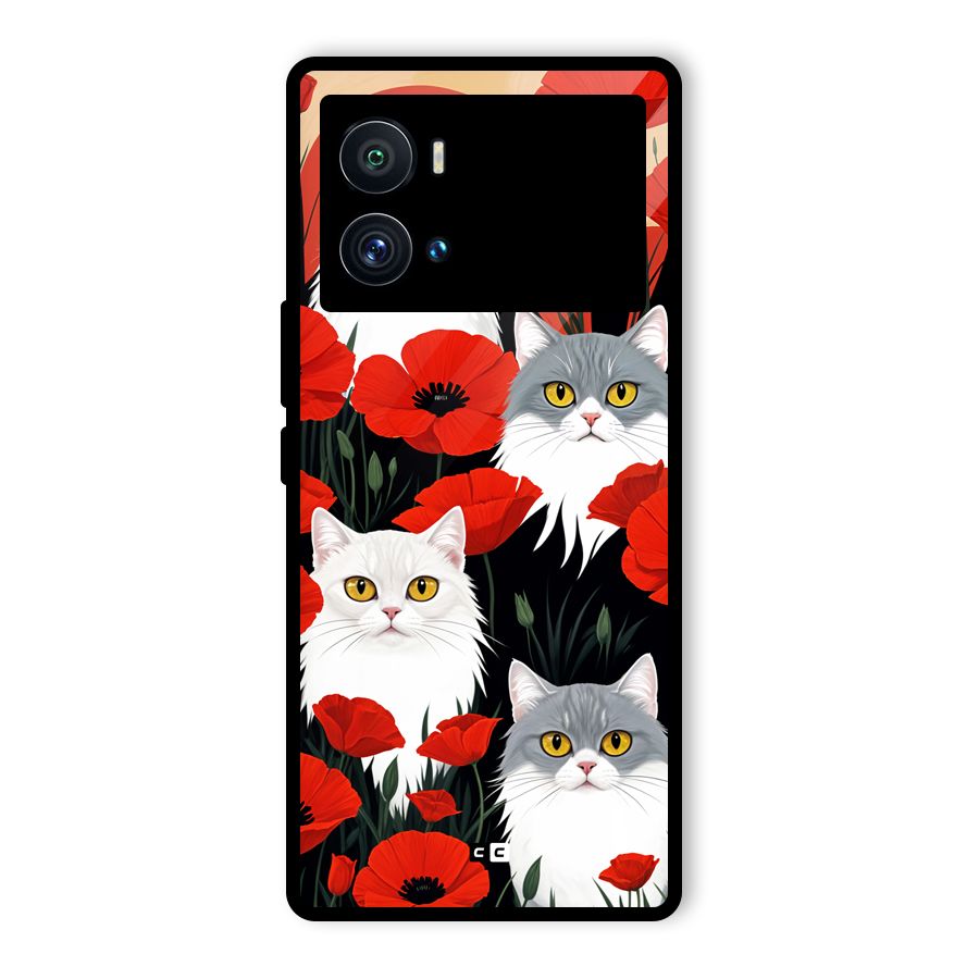 Floral Cat Glass Back Case for Vivo iQOO 9 Pro