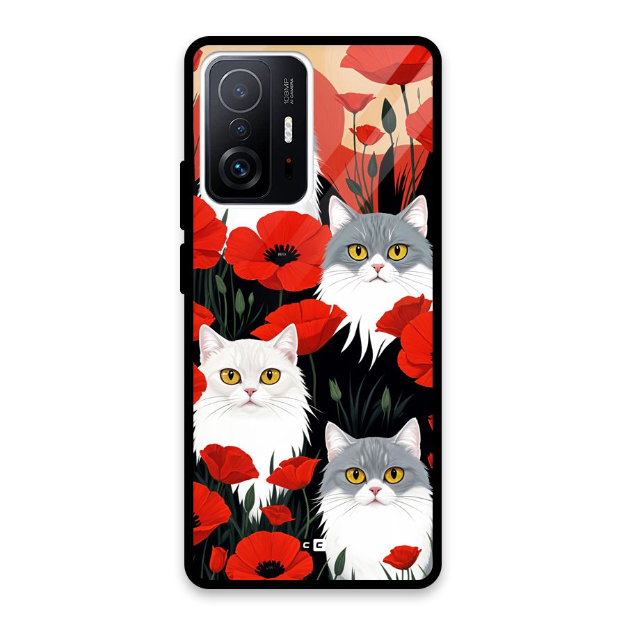 Floral Cat Glass Back Case for Xiaomi 11T Pro