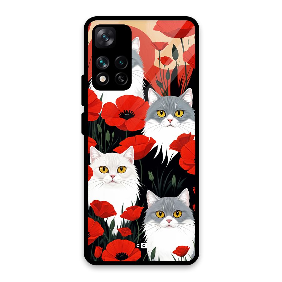 Floral Cat Glass Back Case for Xiaomi 11i HyperCharge 5G