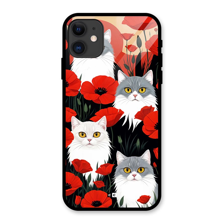 Floral Cat Glass Back Case for iPhone 11