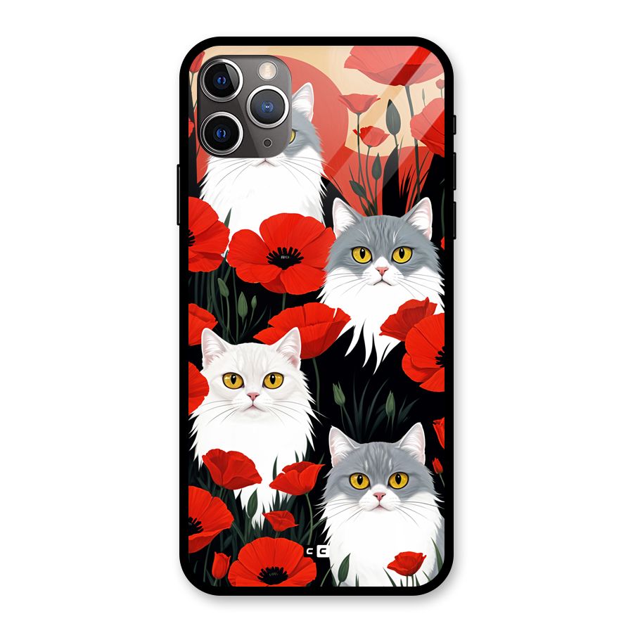 Floral Cat Glass Back Case for iPhone 11 Pro Max