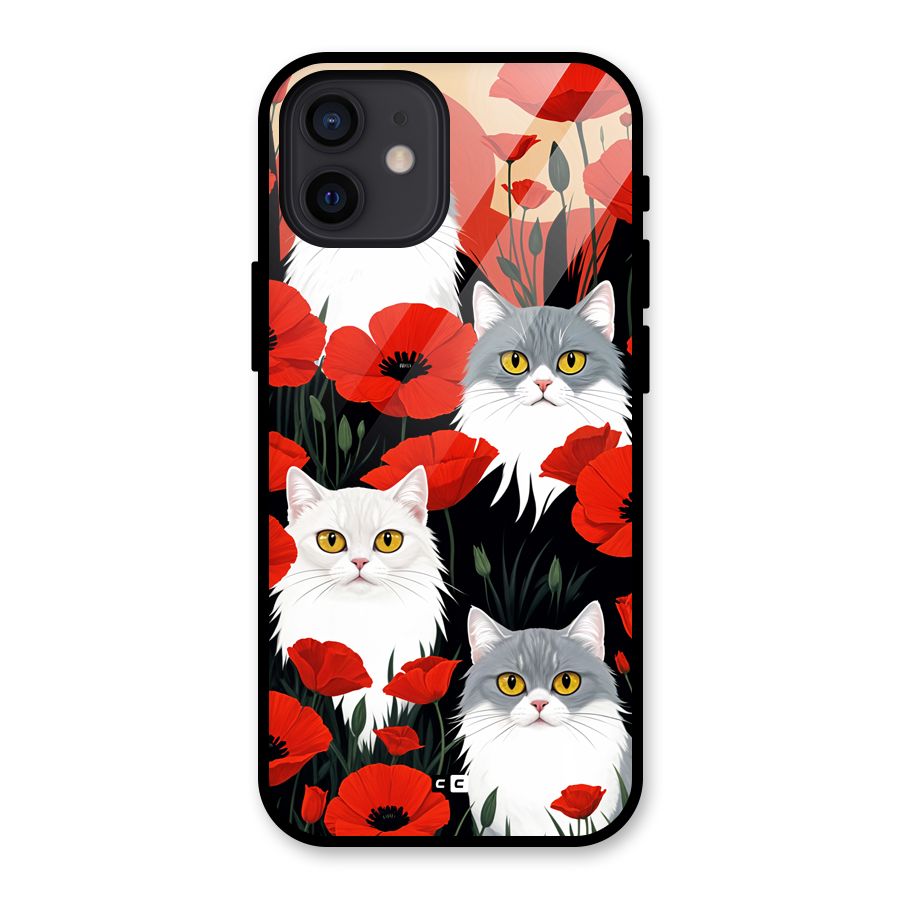 Floral Cat Glass Back Case for iPhone 12