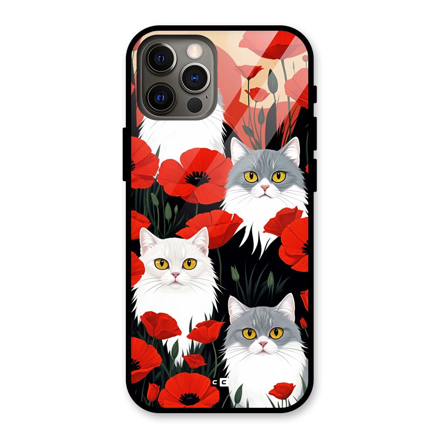 Floral Cat Glass Back Case for iPhone 12 Pro