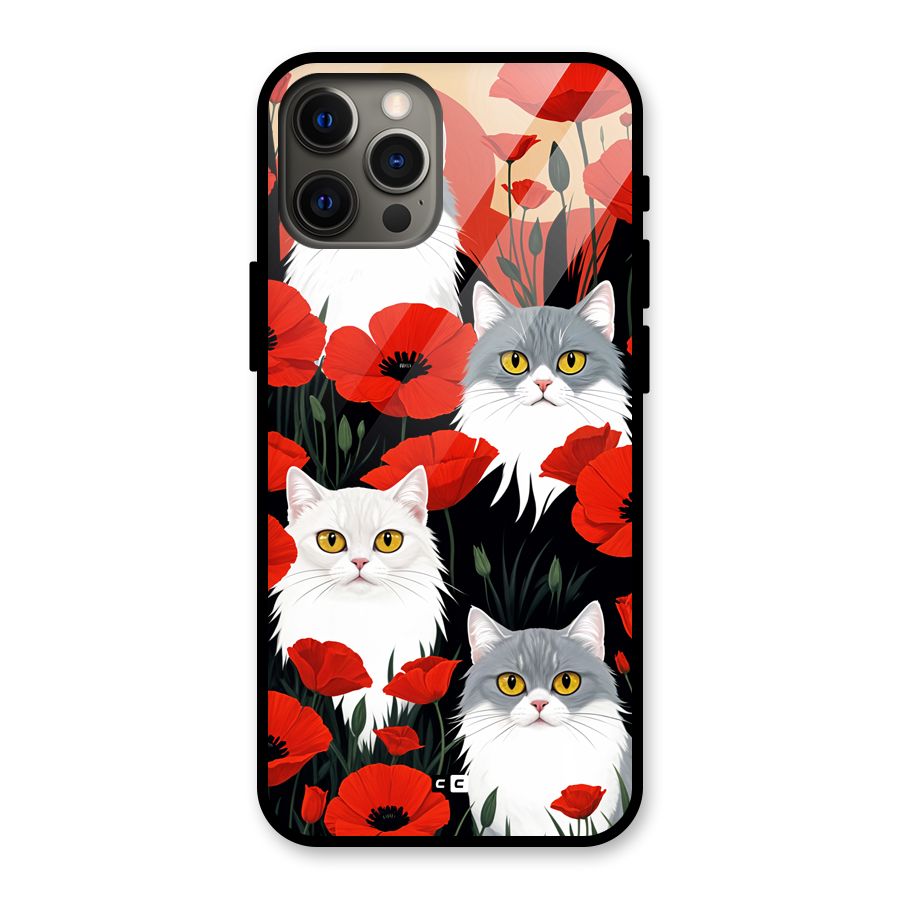 Floral Cat Glass Back Case for iPhone 12 Pro Max