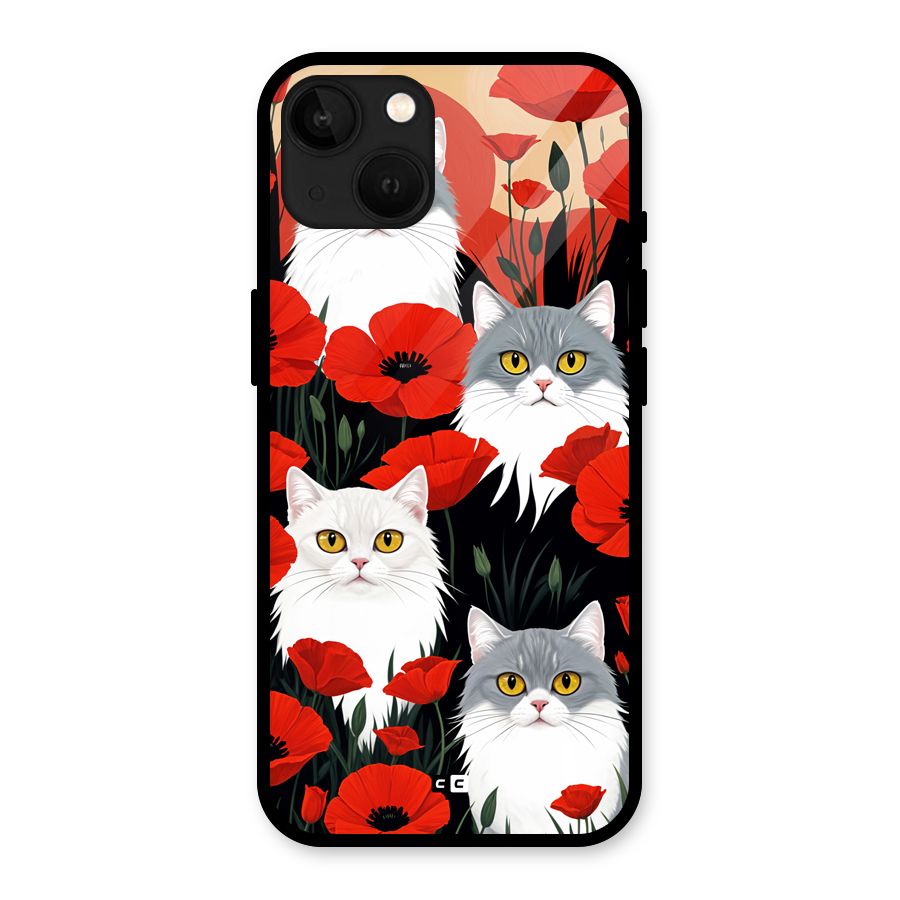 Floral Cat Glass Back Case for iPhone 13