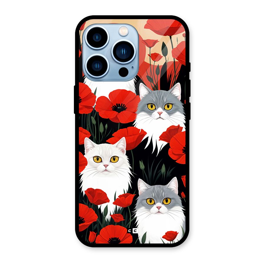 Floral Cat Glass Back Case for iPhone 13 Pro