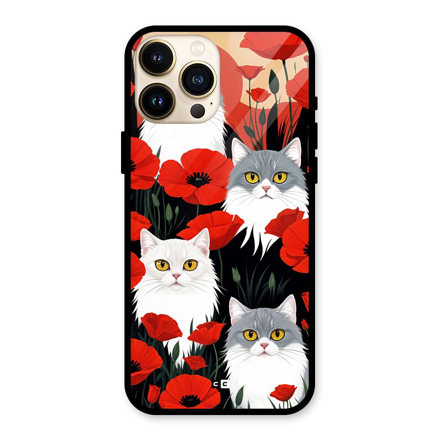 Floral Cat Glass Back Case for iPhone 13 Pro Max