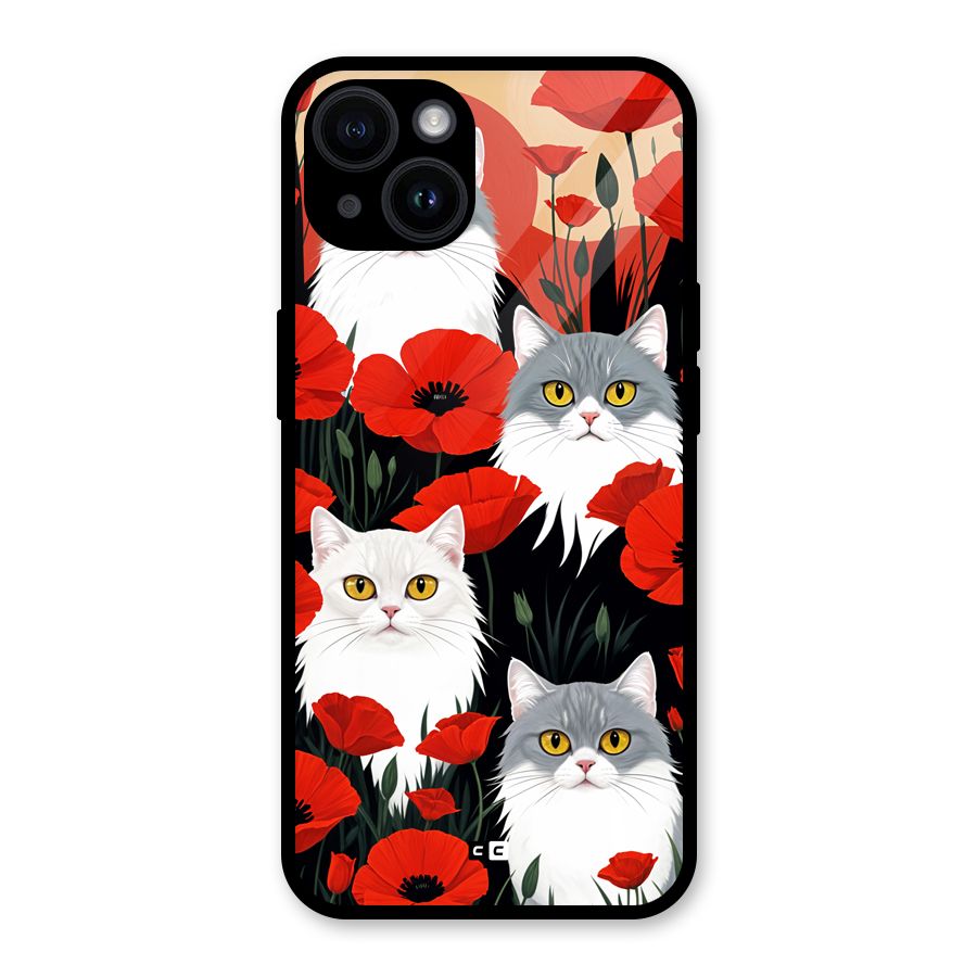 Floral Cat Glass Back Case for iPhone 14