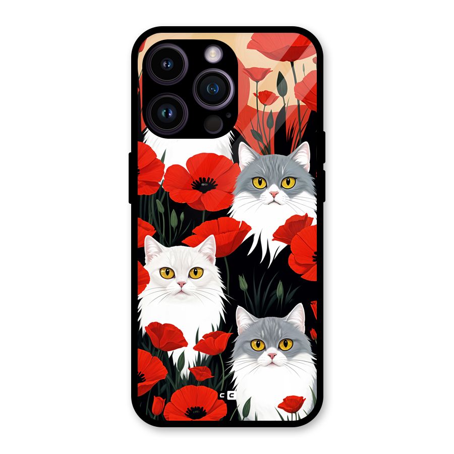 Floral Cat Glass Back Case for iPhone 14 Pro Max