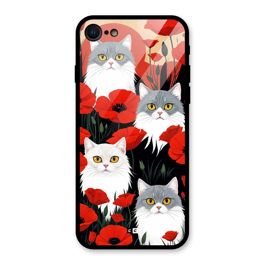 Floral Cat Glass Back Case for iPhone 7