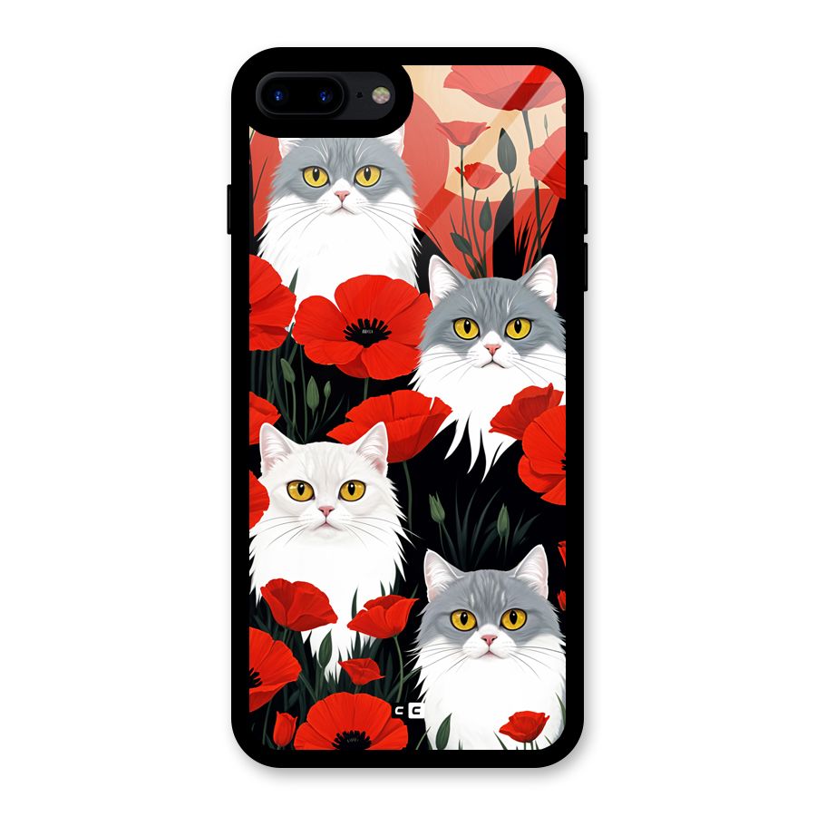 Floral Cat Glass Back Case for iPhone 8 Plus