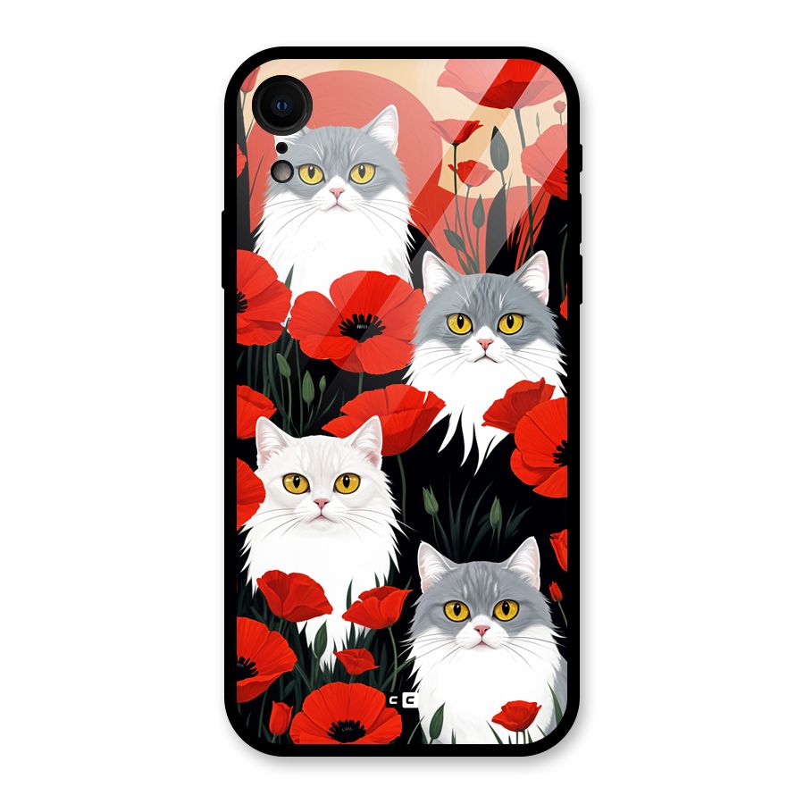 Floral Cat Glass Back Case for iPhone XR