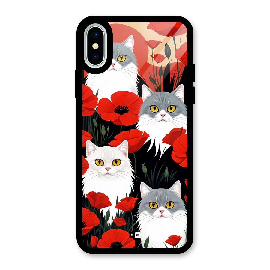 Floral Cat Glass Back Case for iPhone XS