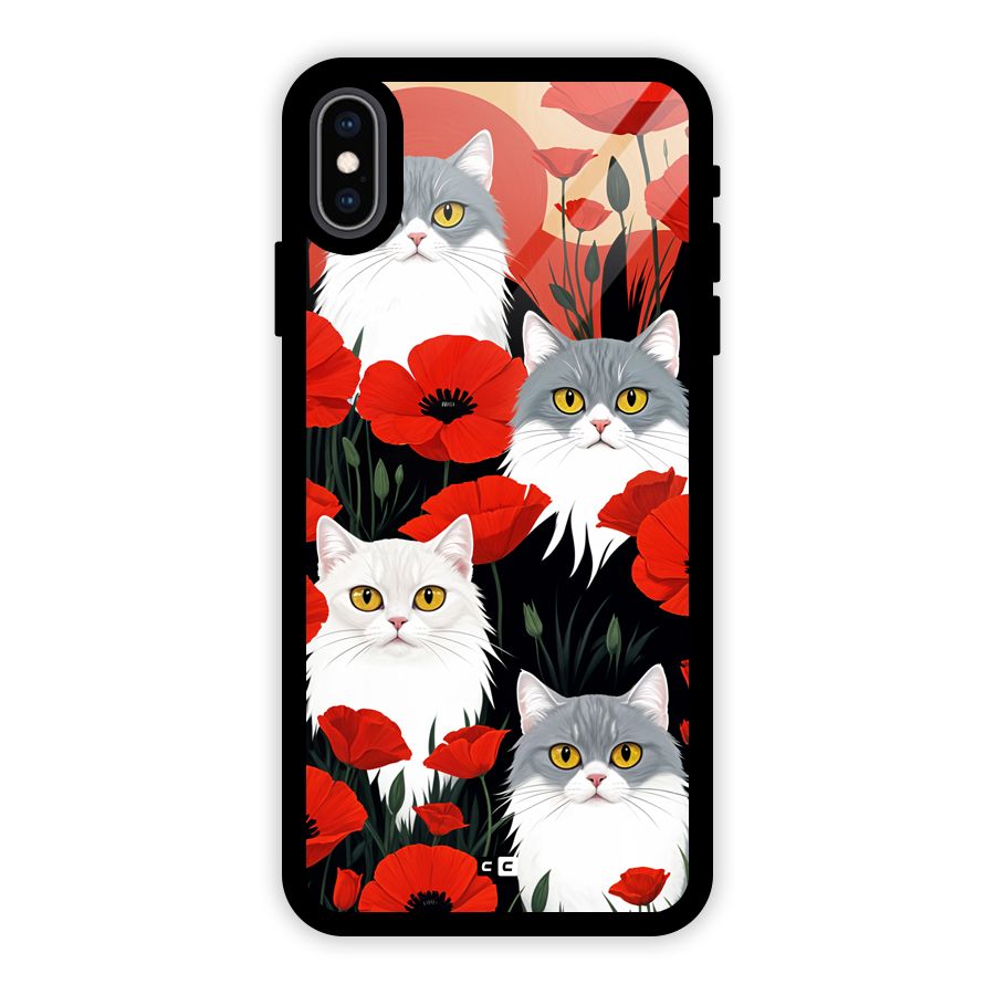 Floral Cat Glass Back Case for iPhone XS Max
