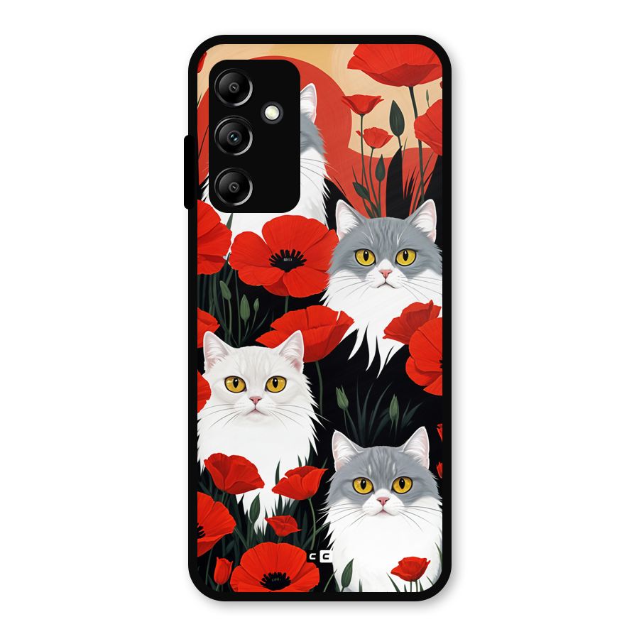Floral Cat Metal Back Case for Galaxy A14 5G
