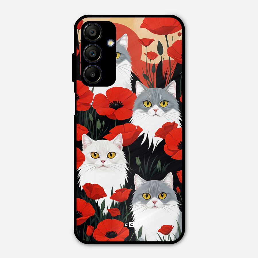 Floral Cat Metal Back Case for Galaxy A15 5G