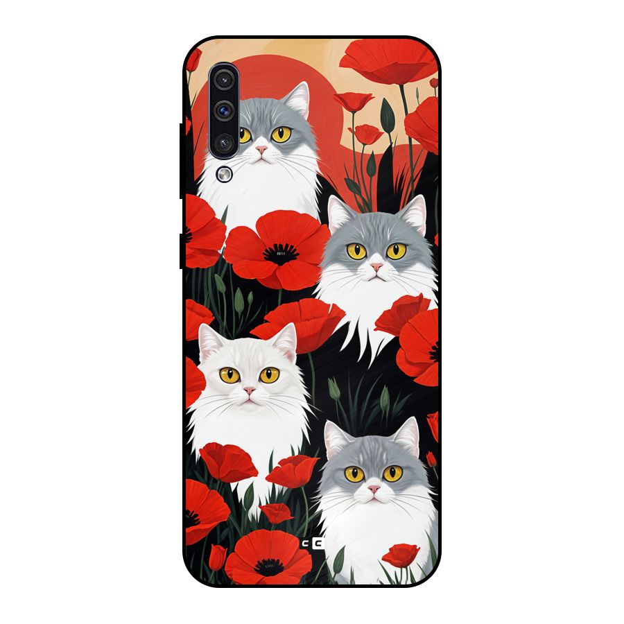 Floral Cat Metal Back Case for Galaxy A50s
