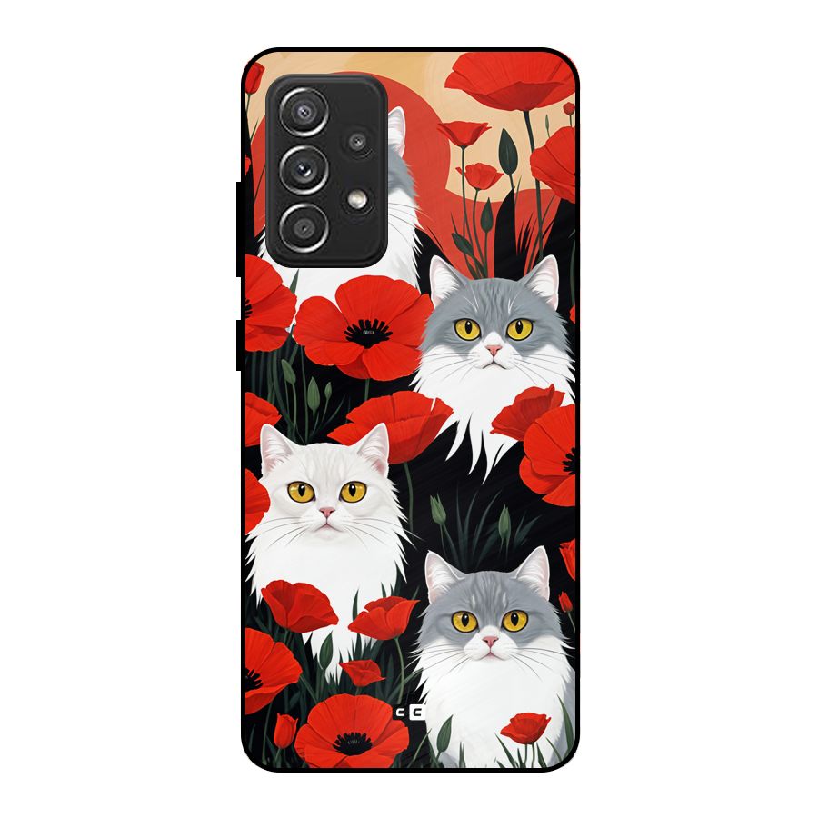 Floral Cat Metal Back Case for Galaxy A52