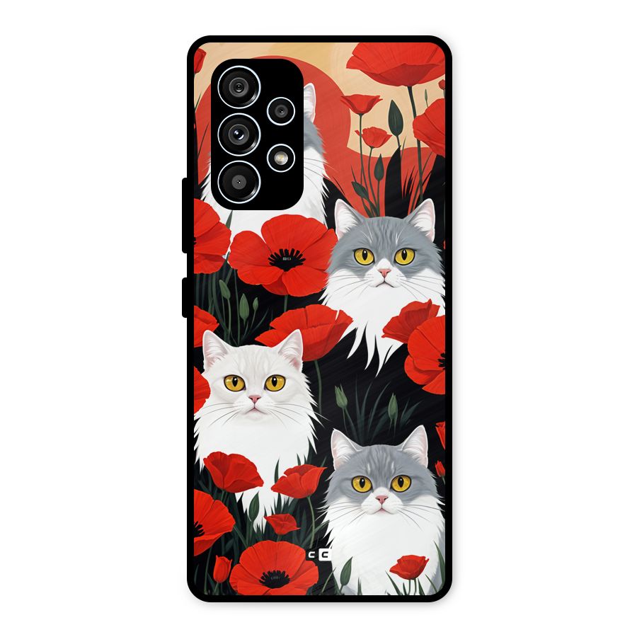 Floral Cat Metal Back Case for Galaxy A53 5G