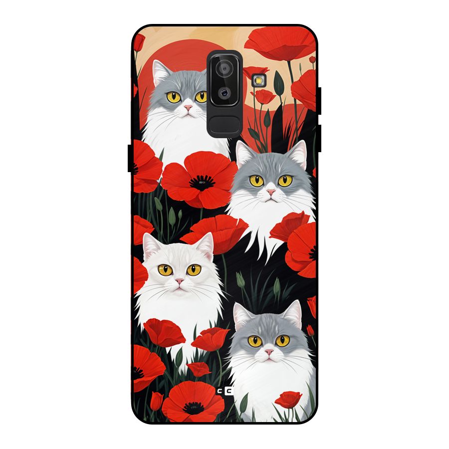 Floral Cat Metal Back Case for Galaxy J8