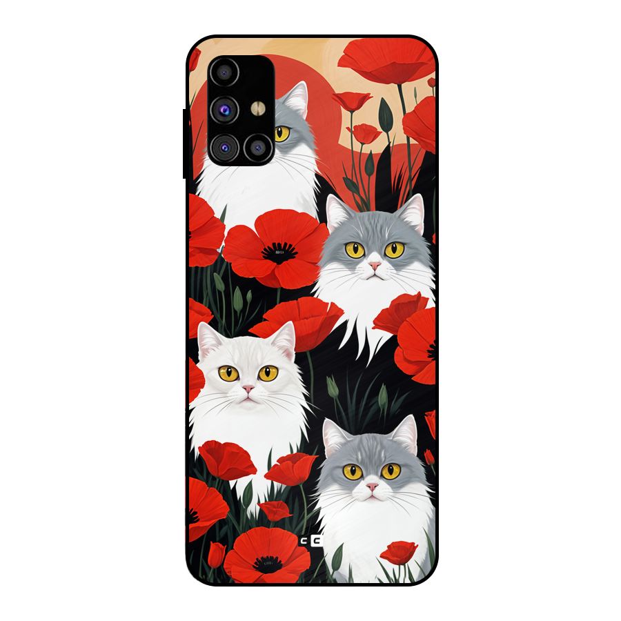 Floral Cat Metal Back Case for Galaxy M31s