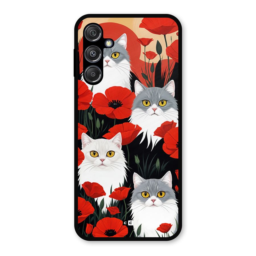Floral Cat Metal Back Case for Galaxy M34 5G
