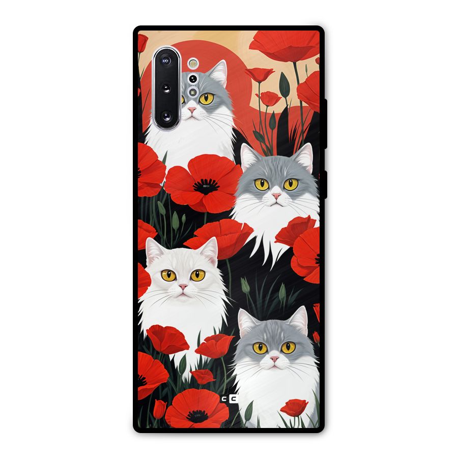 Floral Cat Metal Back Case for Galaxy Note 10 Plus