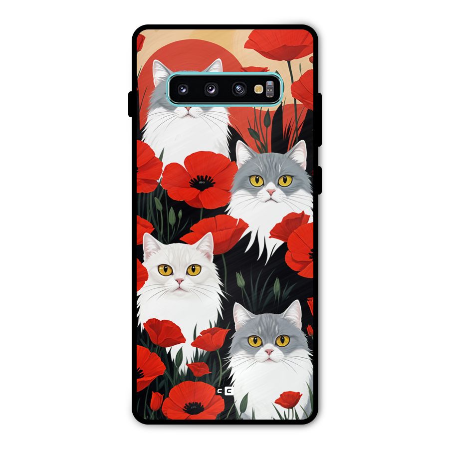 Floral Cat Metal Back Case for Galaxy S10 Plus