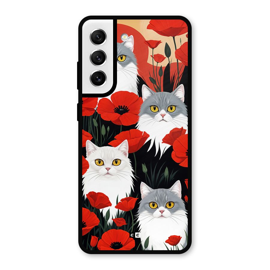 Floral Cat Metal Back Case for Galaxy S21 FE 5G