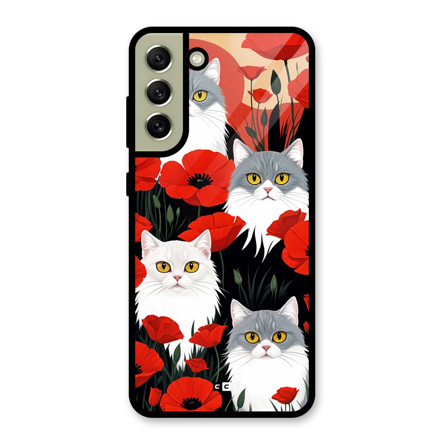 Floral Cat Metal Back Case for Galaxy S21 FE 5G (2023)