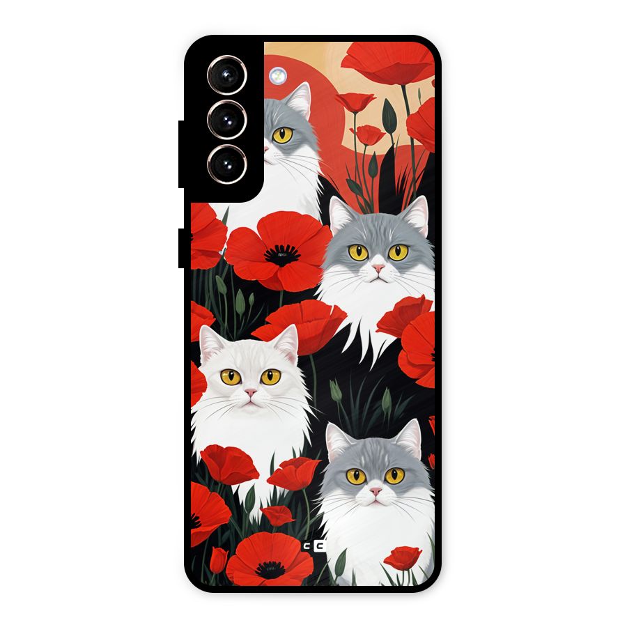 Floral Cat Metal Back Case for Galaxy S21 Plus