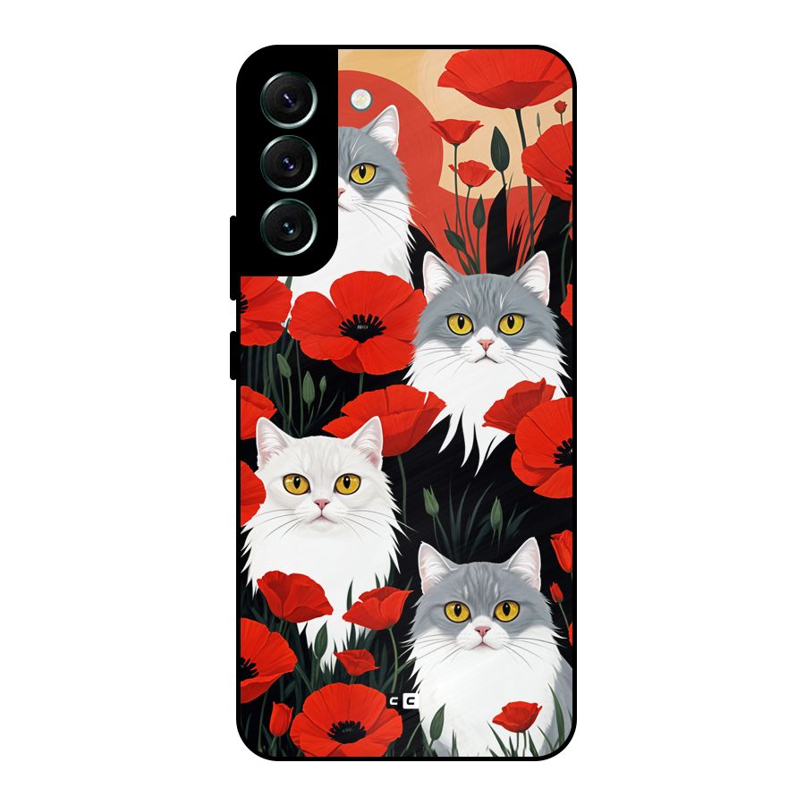 Floral Cat Metal Back Case for Galaxy S22 Plus 5G