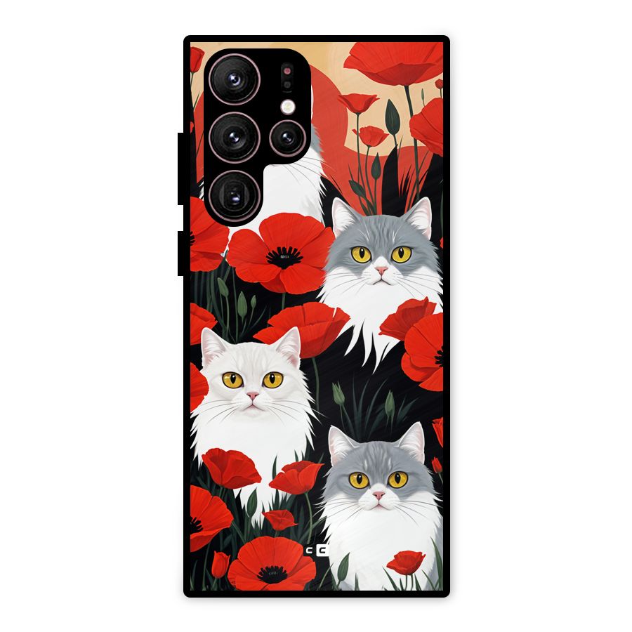 Floral Cat Metal Back Case for Galaxy S22 Ultra 5G
