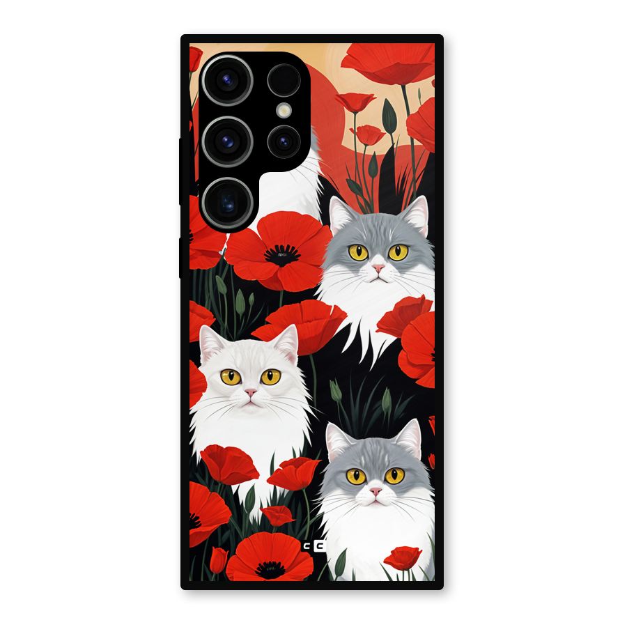 Floral Cat Metal Back Case for Galaxy S23 Ultra