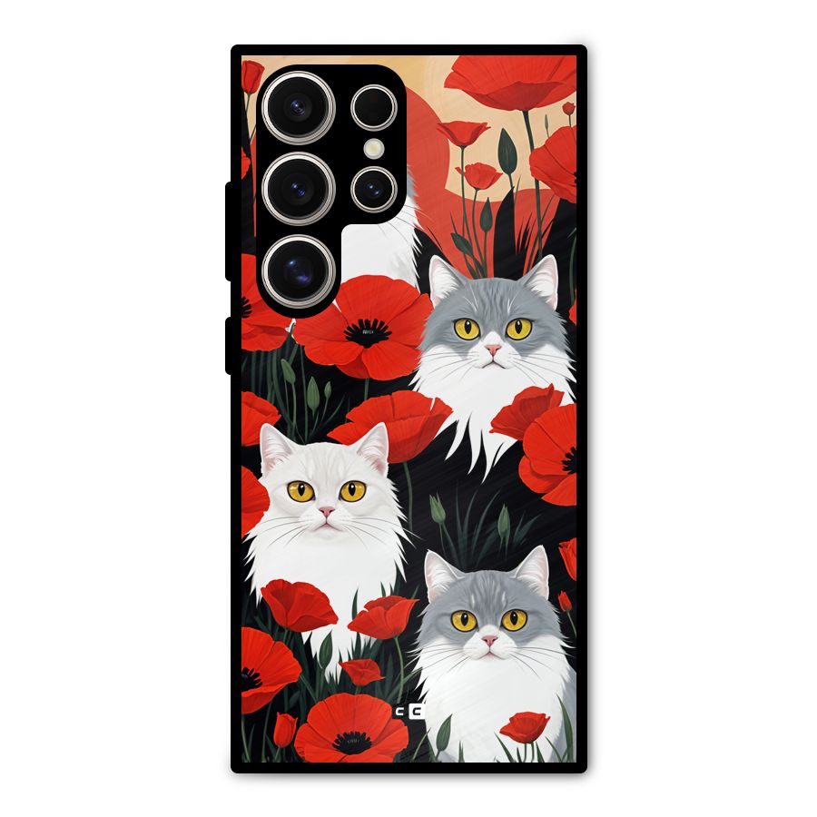 Floral Cat Metal Back Case for Galaxy S24 Ultra