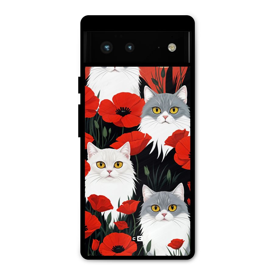 Floral Cat Metal Back Case for Google Pixel 6