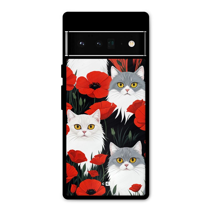 Floral Cat Metal Back Case for Google Pixel 6 Pro