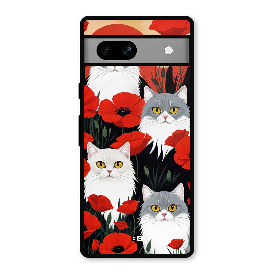 Floral Cat Metal Back Case for Google Pixel 7a