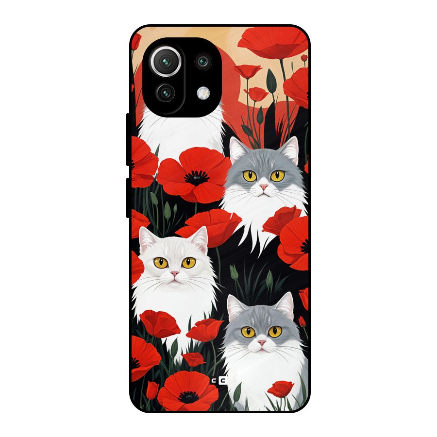 Floral Cat Metal Back Case for Mi 11 Lite