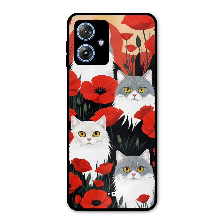 Floral Cat Metal Back Case for Moto G54